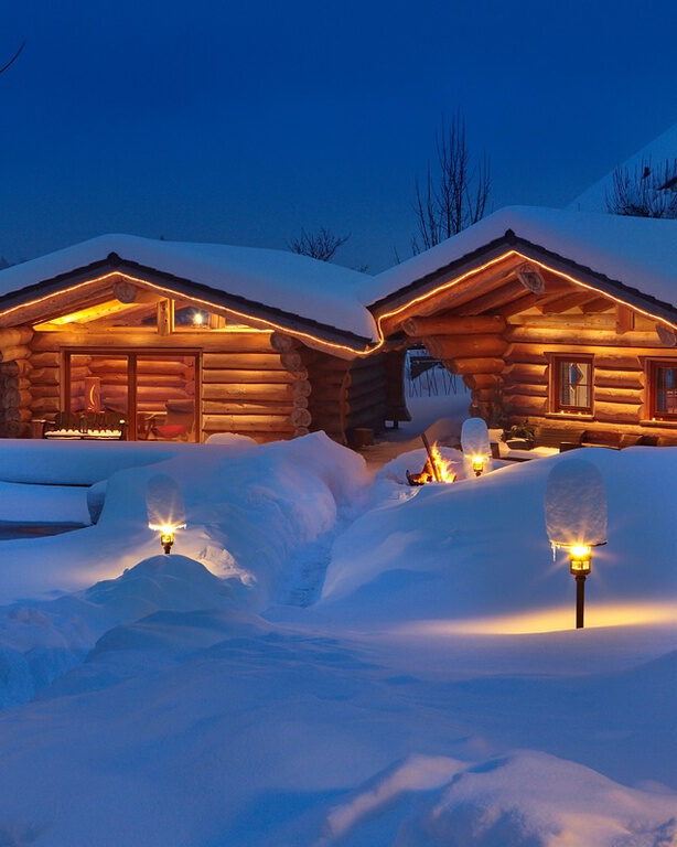 Blockhäuser im Winter