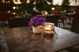 Tischdeko auf lauschiger Terrasse